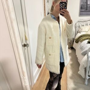 Mango boucle/tweed style oversized jacket in off white